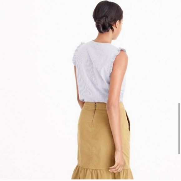 WOMEN'S J.CREW MARGOT STRIPED END-ON-END RUFFLED FRONT TOP BLOUSE. - Picture 8 of 9